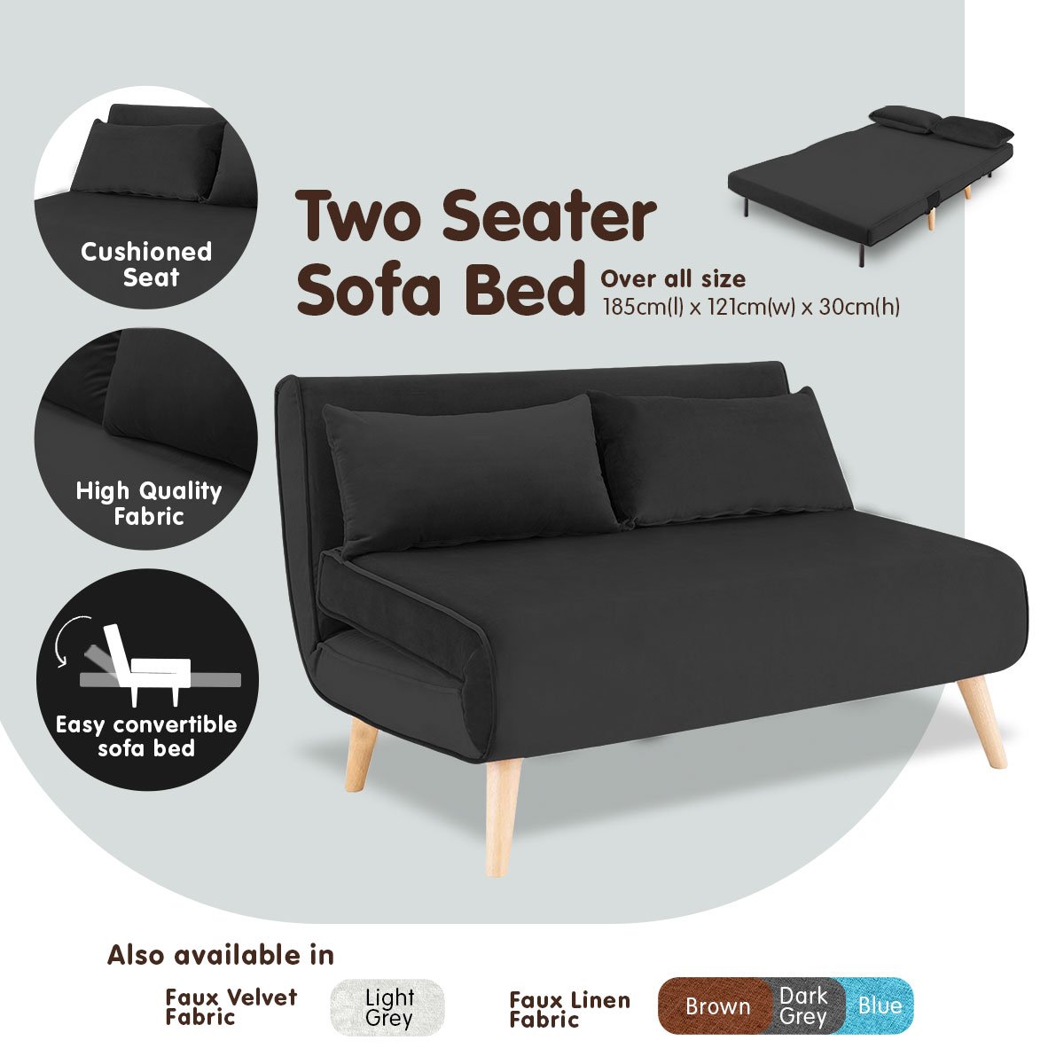 Sarantino 2-Seater Adjustable Sofa Bed Lounge Faux Velvet